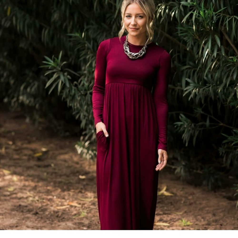Plus Size Burgundy Fall Maxi Dress